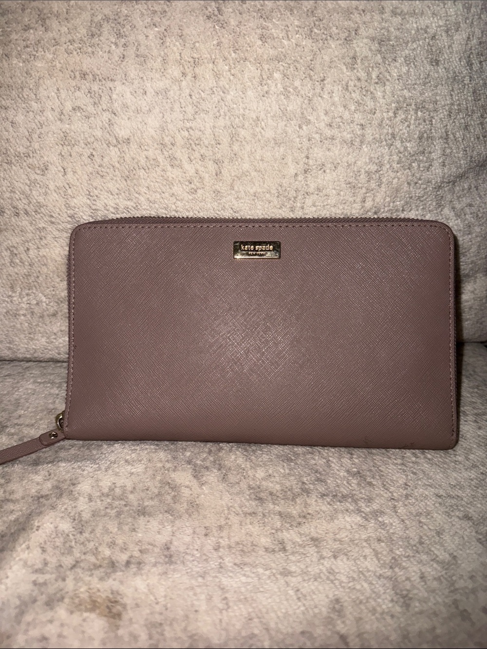 kate spade Zip-Around Continental Wallet in Dusty Mauve with Gold Logo